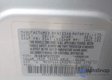 2019 Nissan Sentra S from USA, damaged, VIN 3N1AB7AP6KY222959